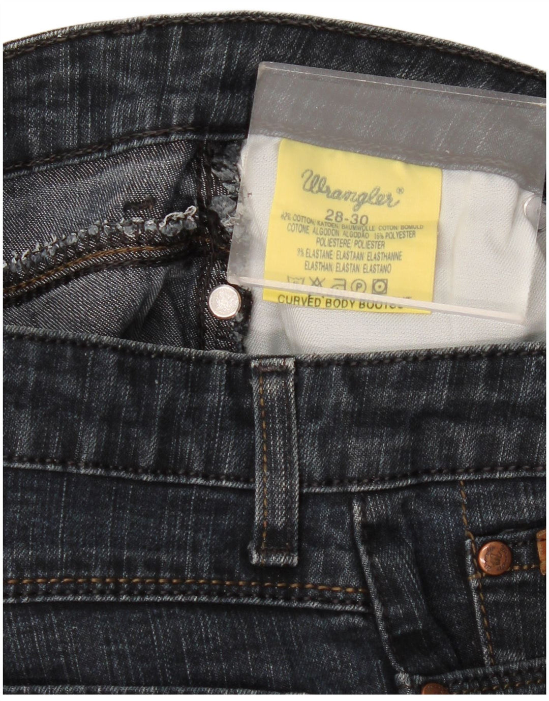 Ženske traperice Wrangler Bootcut W28 L30 tamnoplavi pamuk