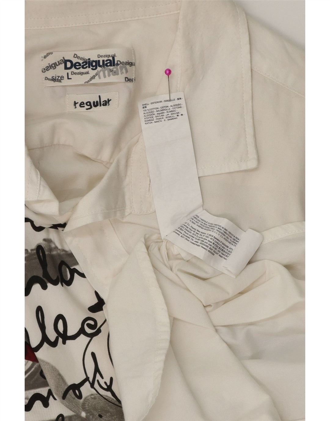 DESIGUAL muška grafička majica običnog kroja Velika bijela pamučna majica