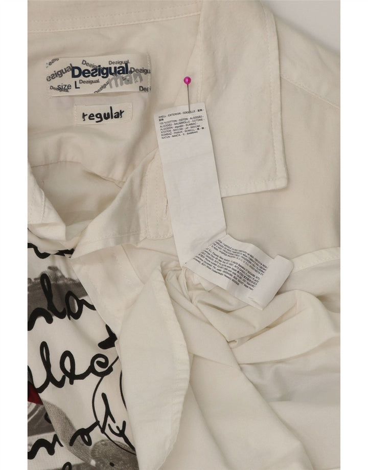 DESIGUAL muška grafička majica običnog kroja Velika bijela pamučna majica