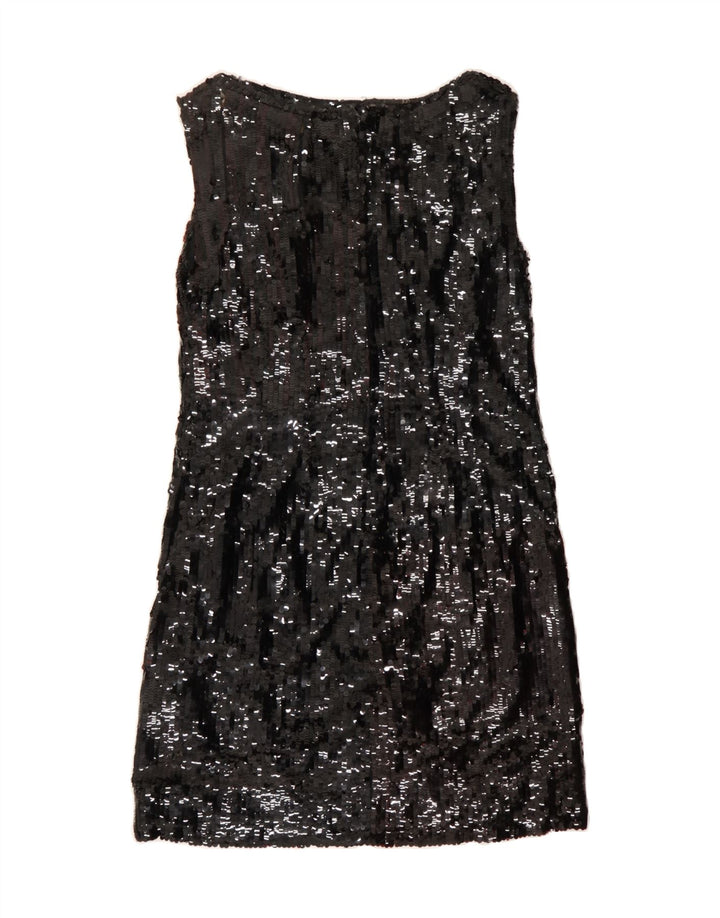 VINTAGE Womens Sleeveless Sequin Shift Dress UK 12 Medium Black Vintage Vintage and Second-Hand Vintage from Messina Hembry 