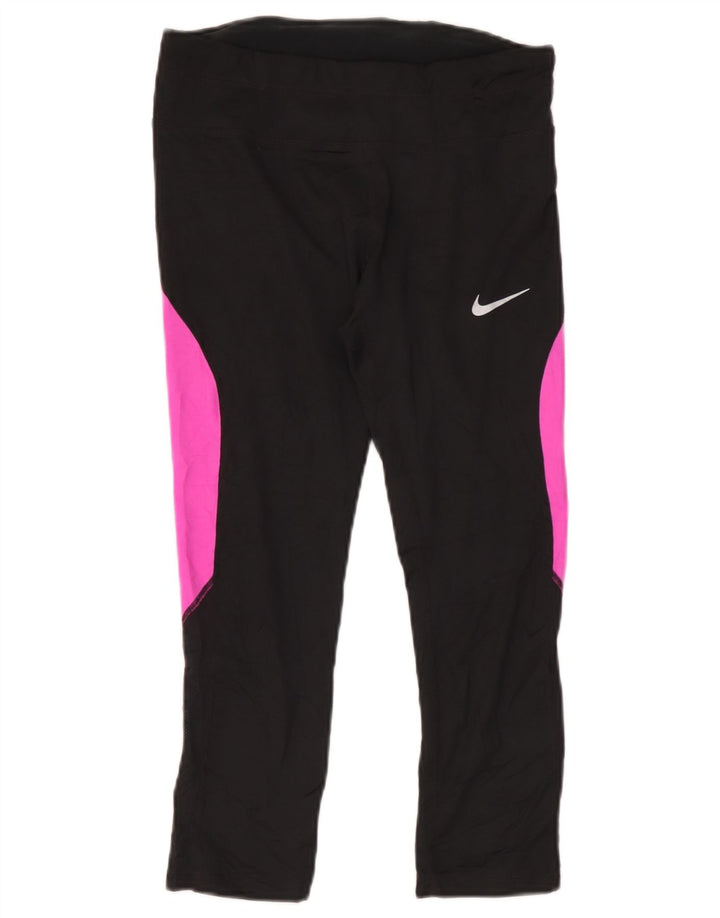 Nike Ženske Dri Fit Leggings UK 12 Medium Black Colourblock Poliester