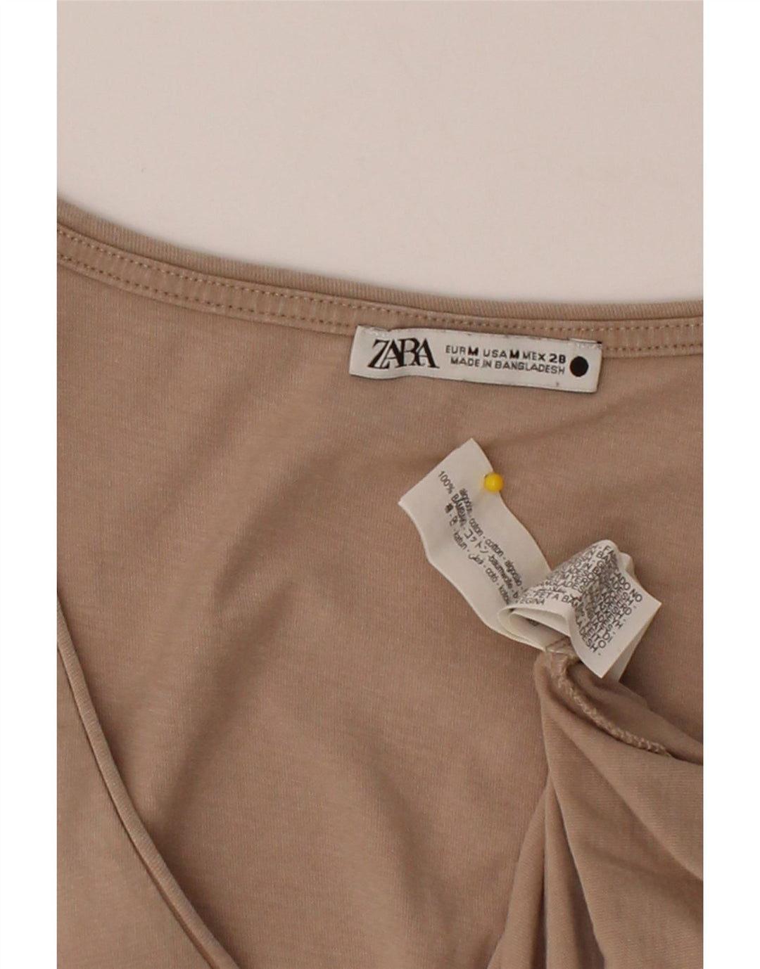 ZARA Womens T-Shirt Top UK 12 Medium Beige Cotton Vintage Zara and Second-Hand Zara from Messina Hembry 