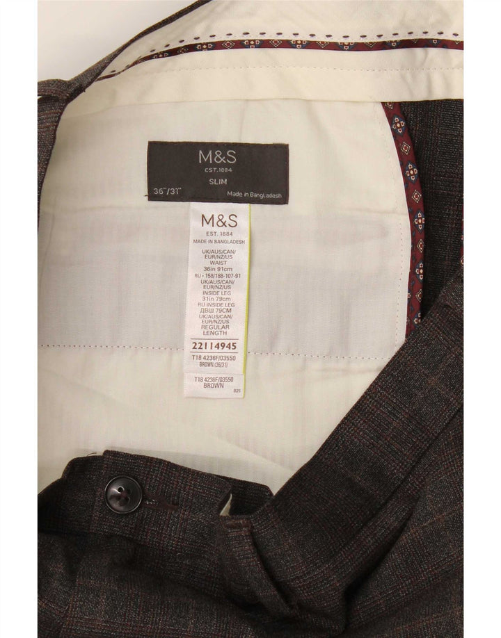 Marks & Spencer muške uske chino hlače W36 L31 smeđi karirani poliester