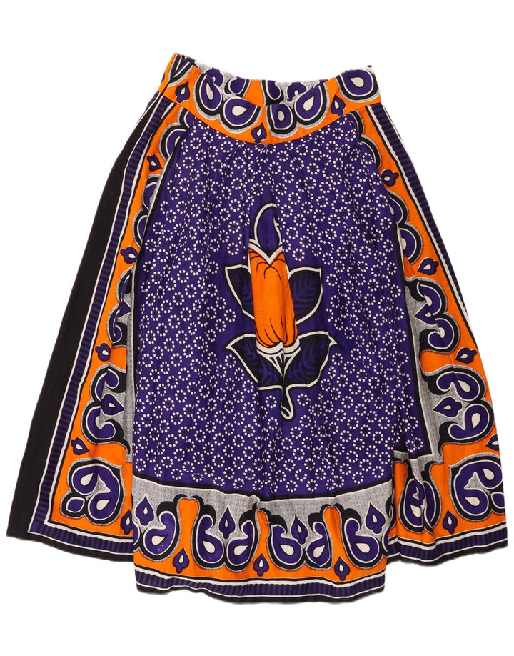 Vintage ženska grafička suknja A-kroja W28 srednje ljubičasta cvjetna