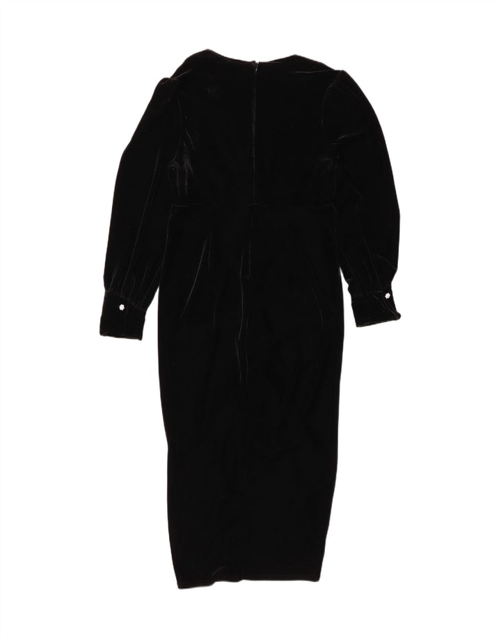 NEXT Womens Velour Long Sleeve Bodycon Dress UK 12 Medium Black Polyester