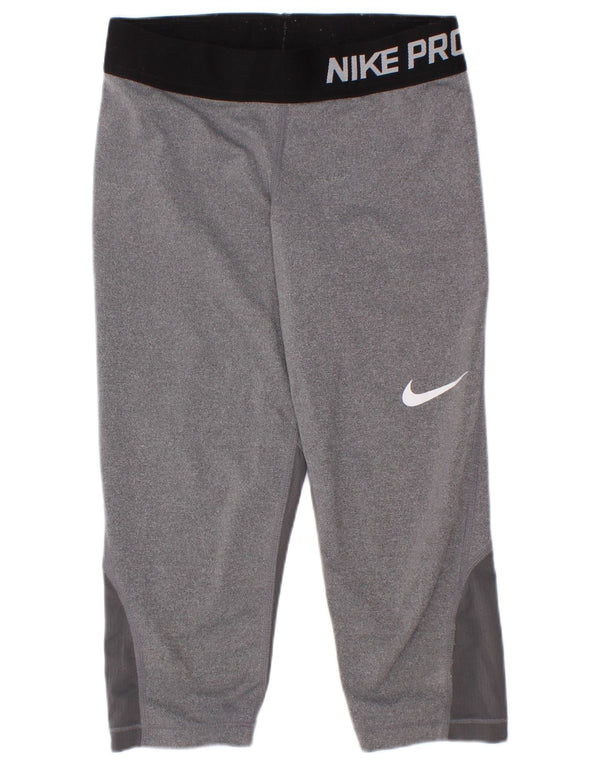 Nike Girls Dri Fit Graphic Leggings 8-9 Years Small Gray Colourblock