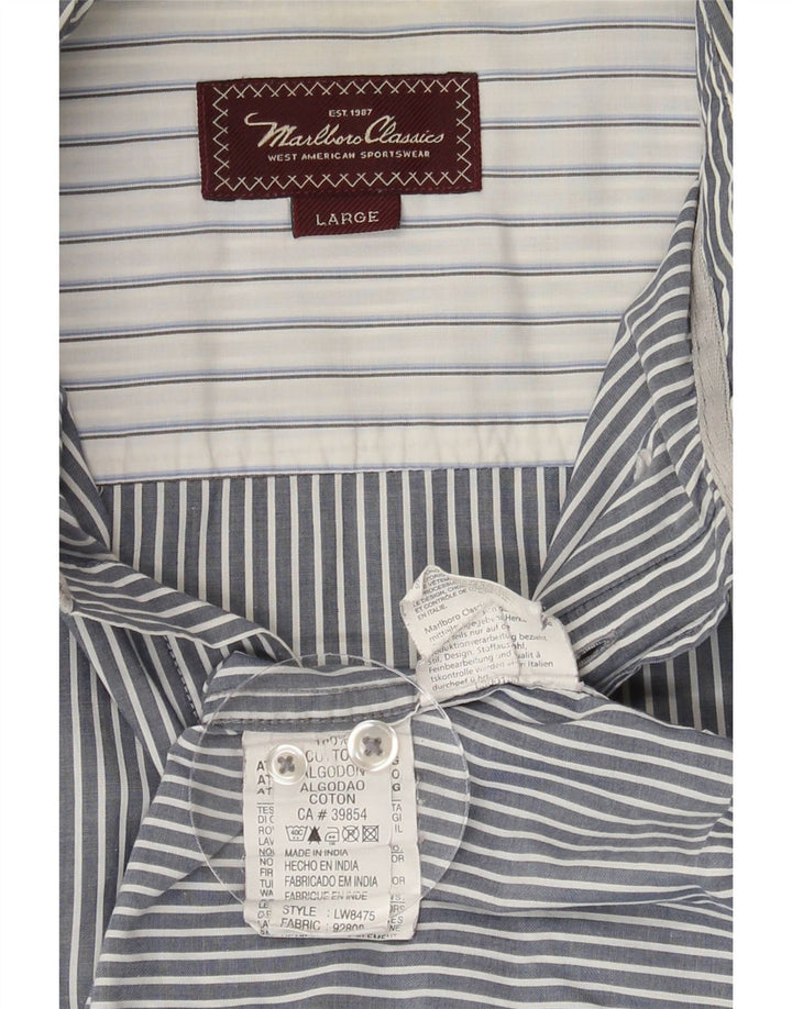MARLBORO CLASSICS Mens Shirt Large Grey Pinstripe Cotton Vintage Marlboro Classics and Second-Hand Marlboro Classics from Messina Hembry 