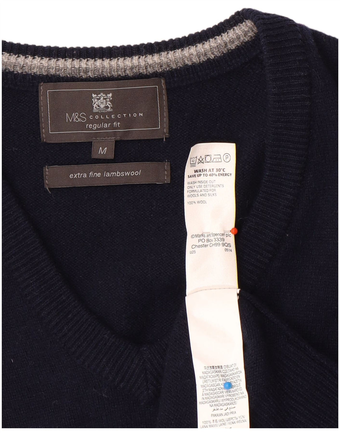 Marks & Spencer muški prsluk standardnog kroja, srednji tamnoplavi vuneni prsluk