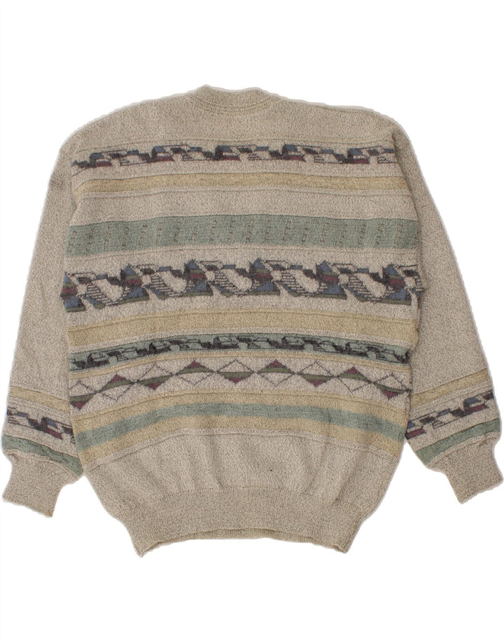 VINTAGE Mens V-Neck Jumper Sweater Medium Grey Geometric Vintage Vintage and Second-Hand Vintage from Messina Hembry 