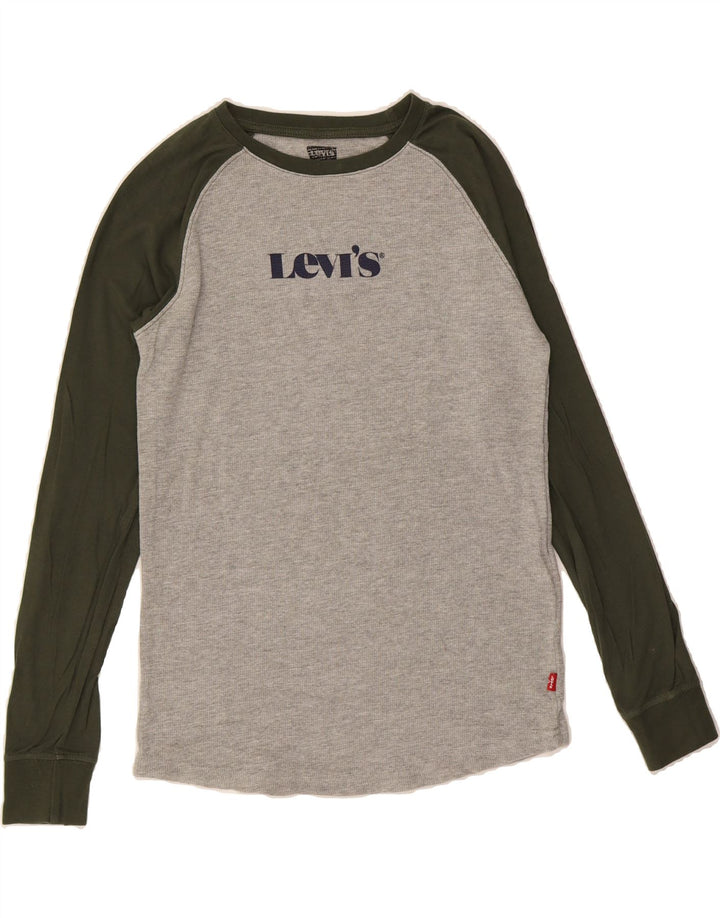 LEVI'S Boys Graphic Top Long Sleeve 12-13 Years Large Grey Colourblock Vintage Levi's and Second-Hand Levi's from Messina Hembry 