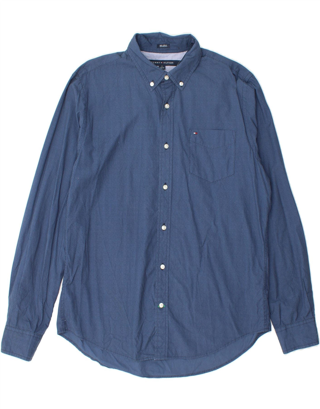 TOMMY HILFIGER Mens Custom Fit Shirt Medium Navy Blue Spotted Cotton Vintage Tommy Hilfiger and Second-Hand Tommy Hilfiger from Messina Hembry 