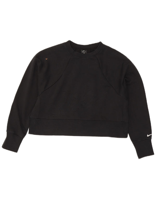 Nike Womens Crop Graphic Sweatshirt Jumper UK 14 Medium Black Polyester