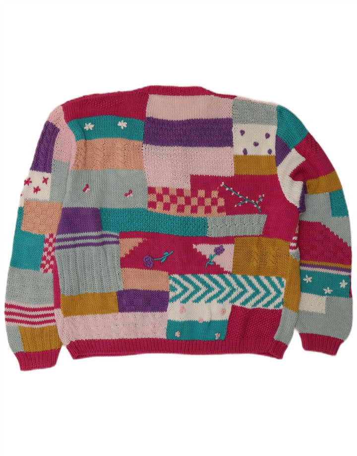 Vintage ženski kardigan džemper UK 14 Veliki raznobojni patchwork