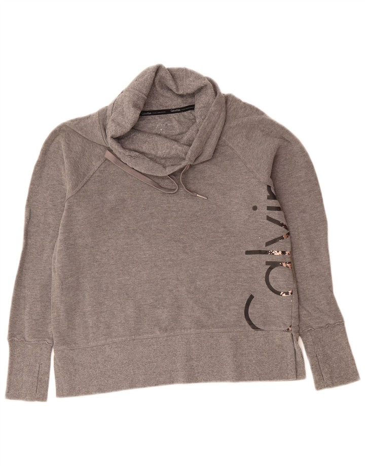 CALVIN KLEIN Ženski džemper s grafičkim dizajnom UK 10 Small Gray