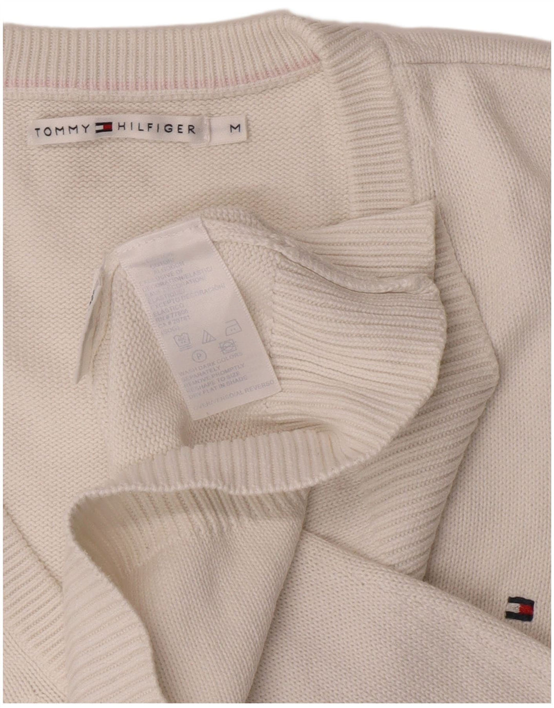 Tommy Hilfiger Ženski džemper s V-izrezom UK 14 Srednje bijeli pamuk