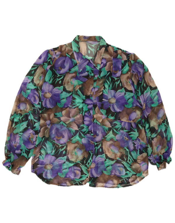 Vintage ženska prozirna košulja bluza UK 18 XL Raznobojna cvjetna