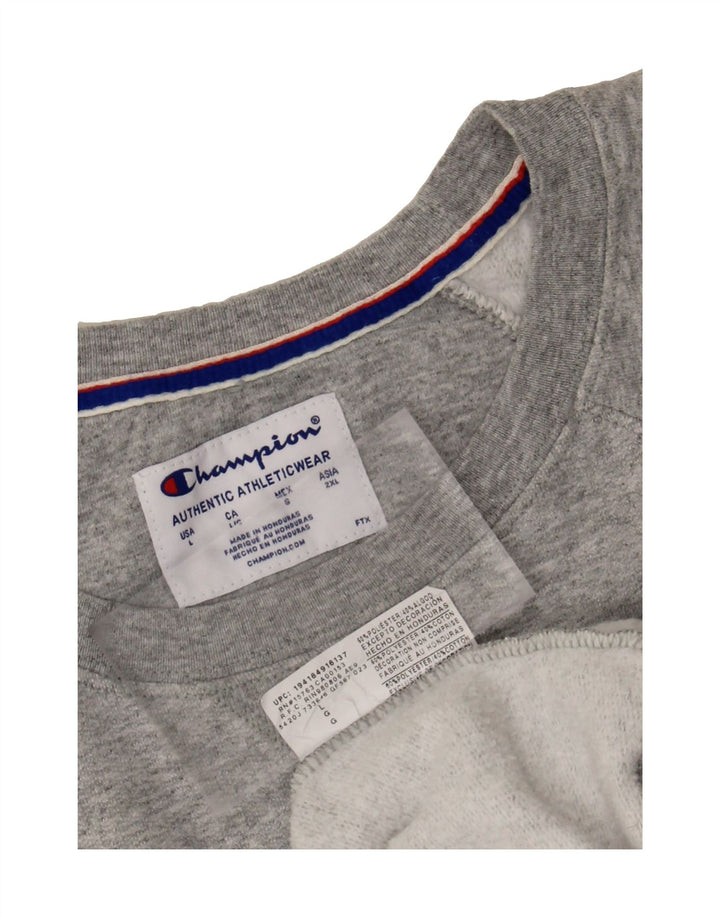 CHAMPION Mens Graphic Sweatshirt Jumper Large Grey Polyester Vintage Champion and Second-Hand Champion from Messina Hembry 