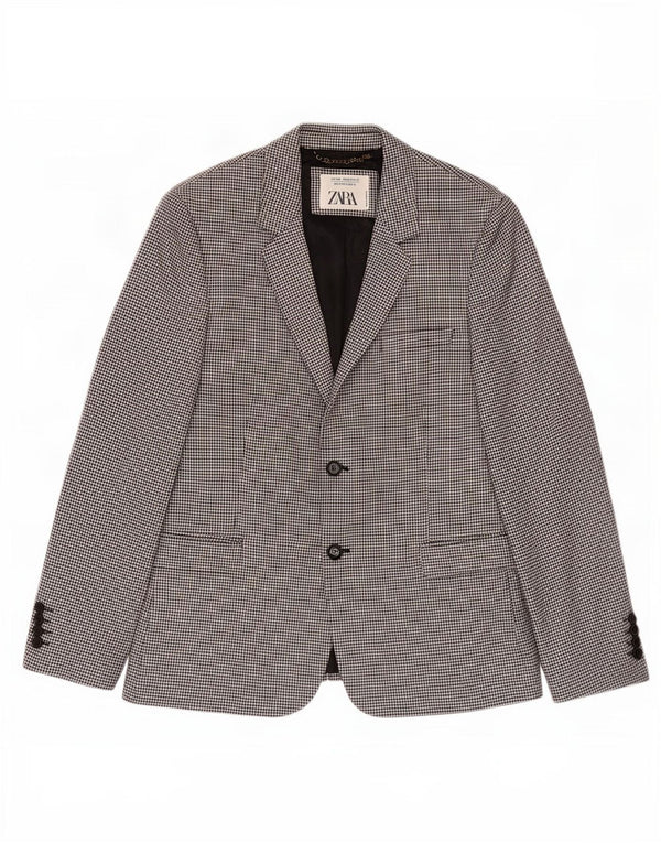Zara Mens 2 Button Blazer Jacket EU 52 Large Black Houndstooth