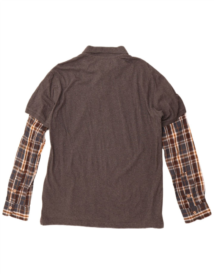 Desigual muška obična polo majica dugih rukava XL sivi karirani pamuk