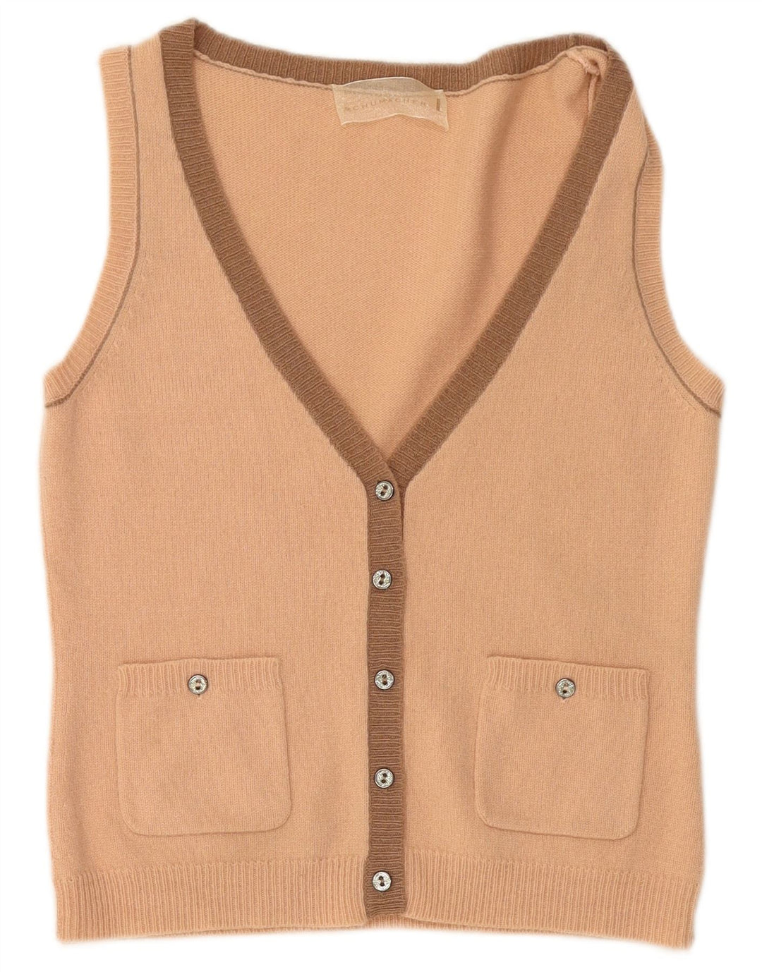 SCHUMACHER ženski kratki kardigan pulover bez rukava UK 14 Veliki ružičasti vuneni