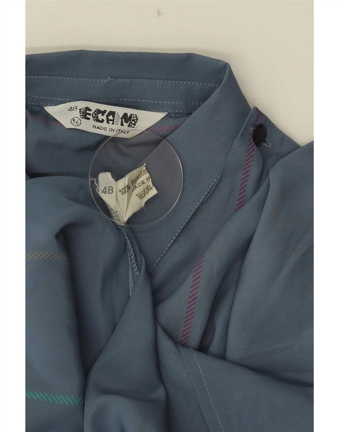 Vintage ženska pulover košulja IT 48 XL plavi prugasti poliester