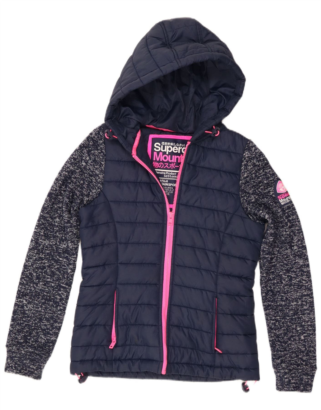 Superdry ženska podstavljena jakna s kapuljačom UK 8 Mala tamnoplava pjegavi poliester