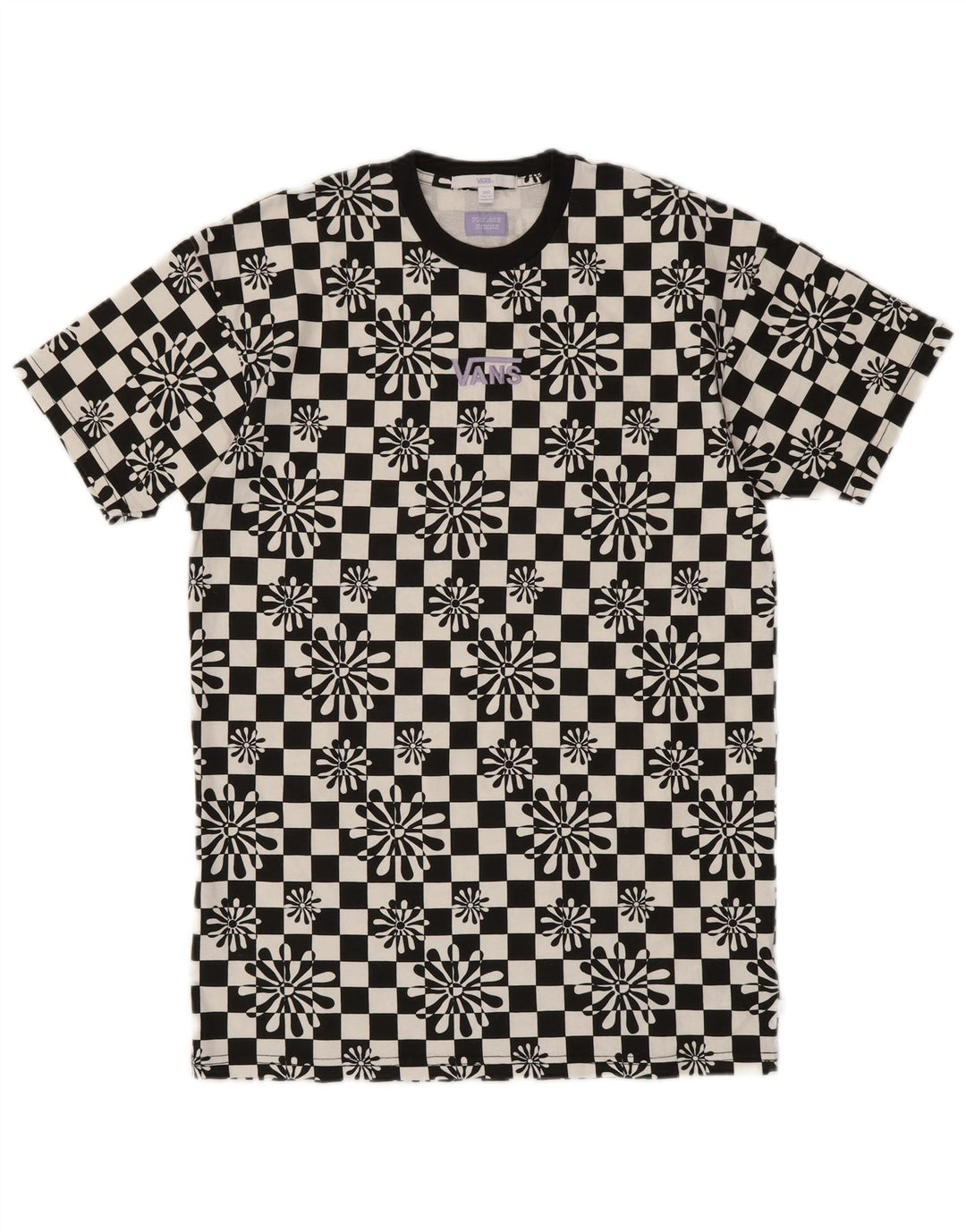 VANS ženska prevelika T-shirt haljina UK 2 2XS crni geometrijski pamuk