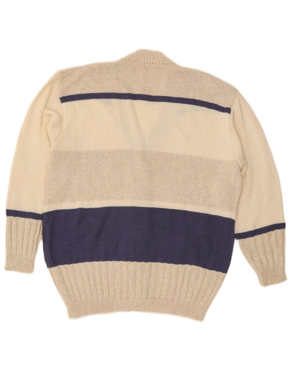 Vintage ženski kardigan džemper UK 18 XL bež prugasti pamuk