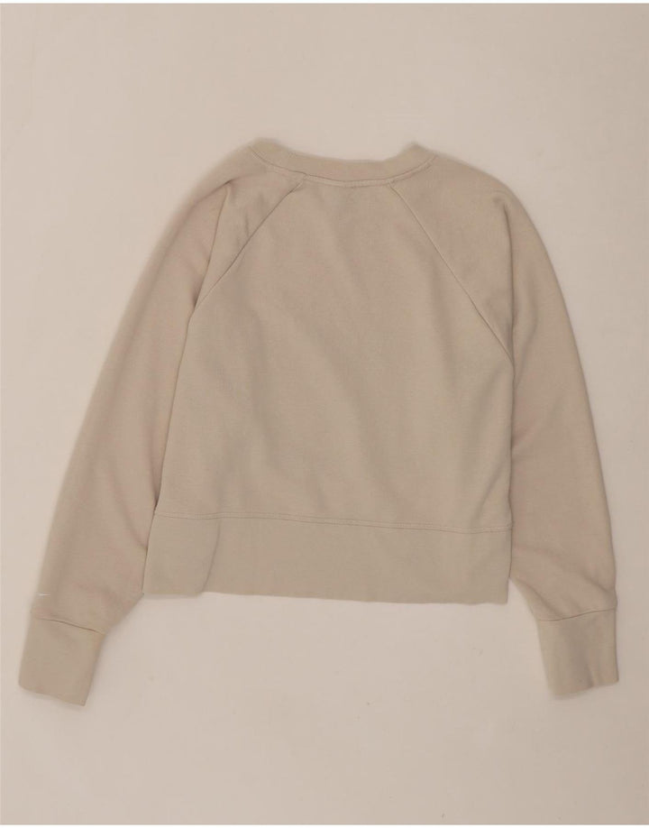 NIKE Womens Dri Fit Graphic Oversized Sweatshirt Jumper UK 14 Medium Beige Vintage Nike and Second-Hand Nike from Messina Hembry 