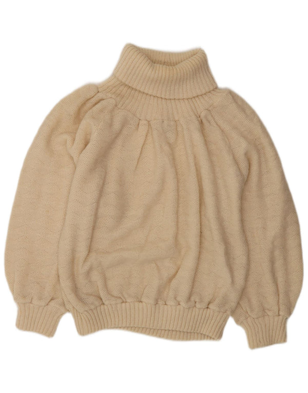 Vintage ženski džemper s rol izrezom UK 10 Small Beige Argyle/Diamond