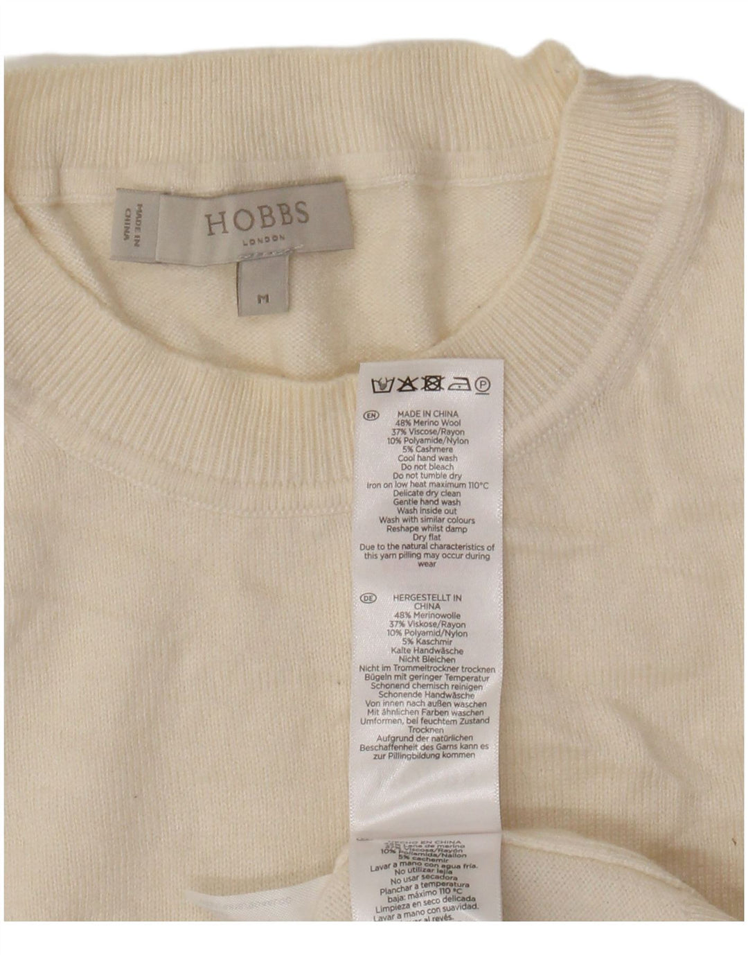 HOBBS Womens Graphic Crew Neck Jumper Sweater UK 12 Medium Off White