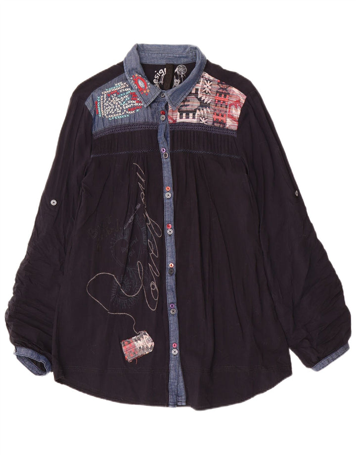 Desigual ženska grafička košulja bluza UK 18 XL tamnoplava patchwork