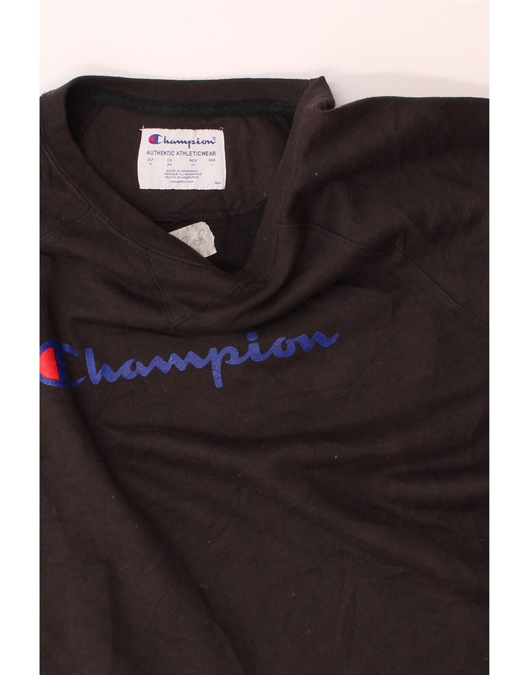 CHAMPION Mens Graphic Sweatshirt Jumper Small Black Polyester Vintage Champion and Second-Hand Champion from Messina Hembry 