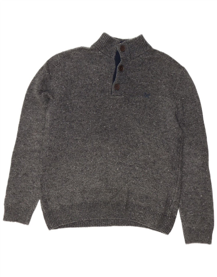 Crew Clothing Muški džemper s dugmadima i izrezom Srednje sivi Flecked Lambswool