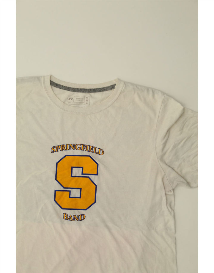 RUSSELL ATHLETIC Mens Graphic T-Shirt Top Medium White Cotton Vintage Russell Athletic and Second-Hand Russell Athletic from Messina Hembry 