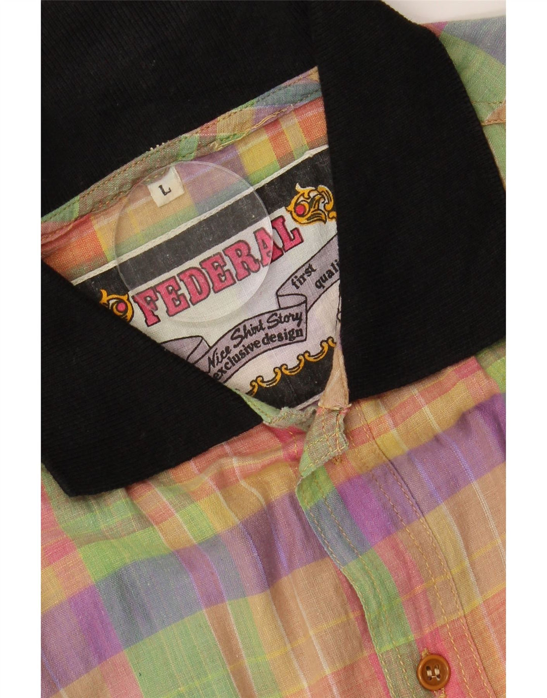 VINTAGE Mens Short Sleeve Shirt Large Multicoloured Check Cotton Vintage Vintage and Second-Hand Vintage from Messina Hembry 