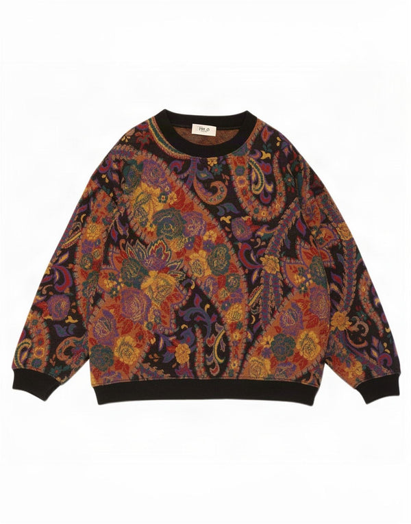 Vintage ženski džemper s morskim izrezom EU 52 4XL crni vuneni paisley