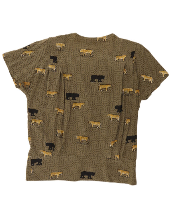 Vintage ženska košulja kratkih rukava bluza IT 48 XL kaki životinjski print
