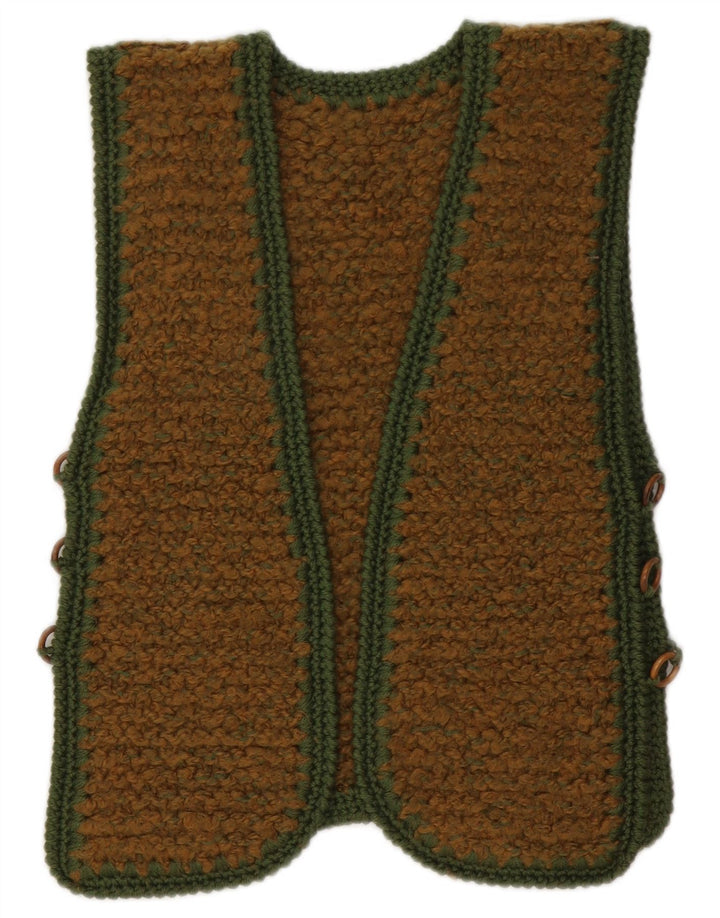 Vintage ženski otvoreni kardigan pulover bez rukava UK 10 Small Brown