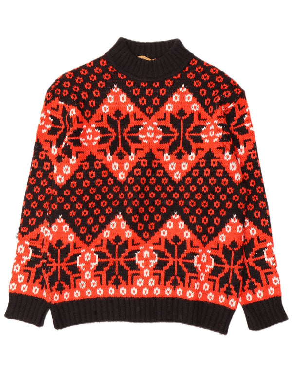 Vintage ženski džemper s kornjačastim ovratnikom IT 48 XL Red Fair Isle vuna
