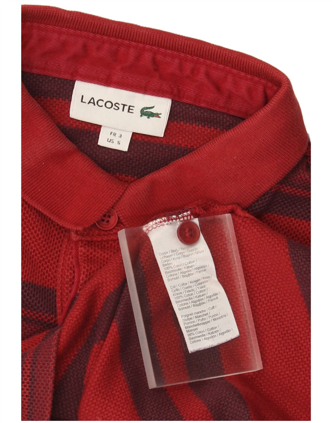 Lacoste muška polo majica dugih rukava veličina 3, pamuk na male crvene pruge
