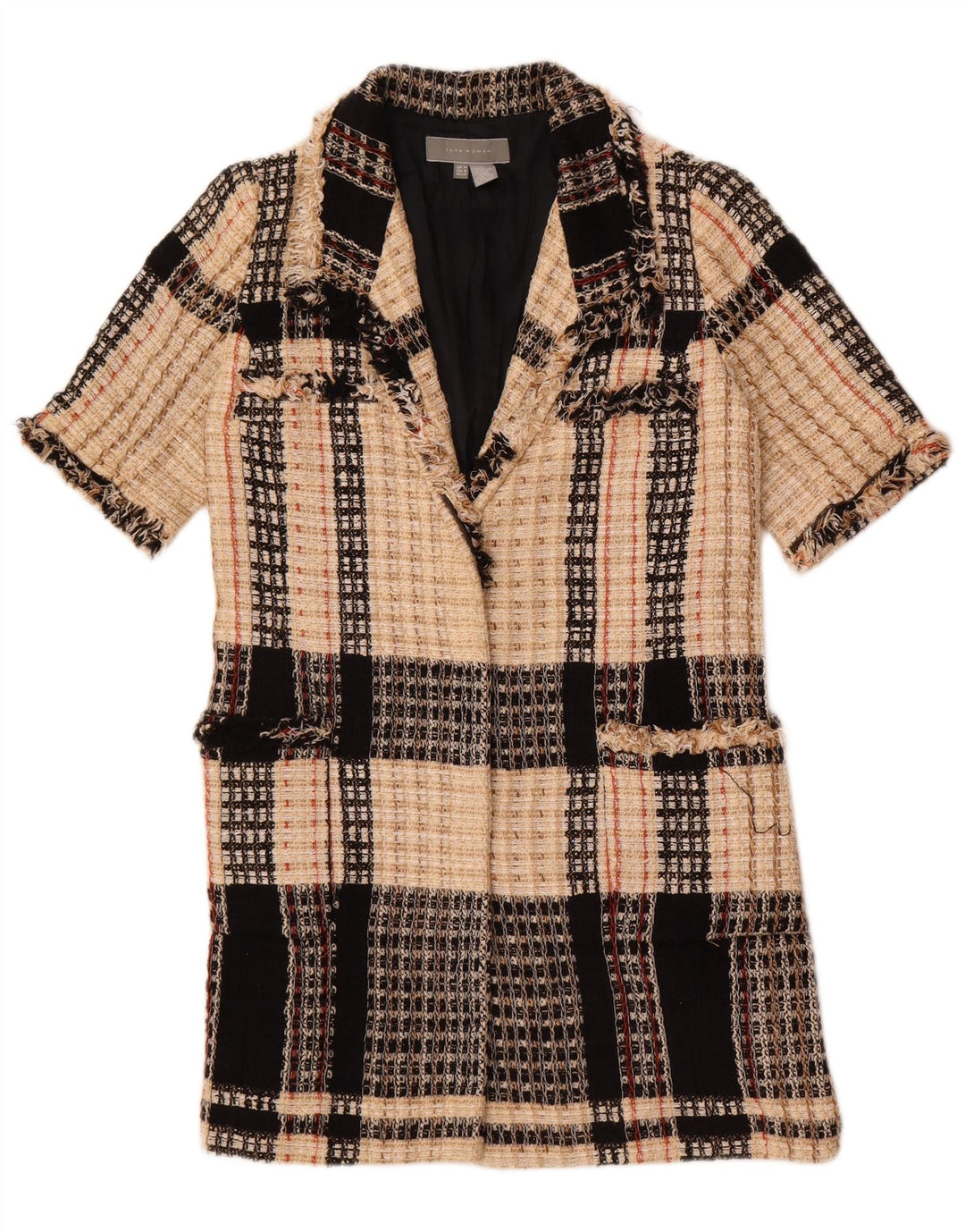 Zara ženska dugačka jakna kratkih rukava UK 12 srednje bež karirane boje