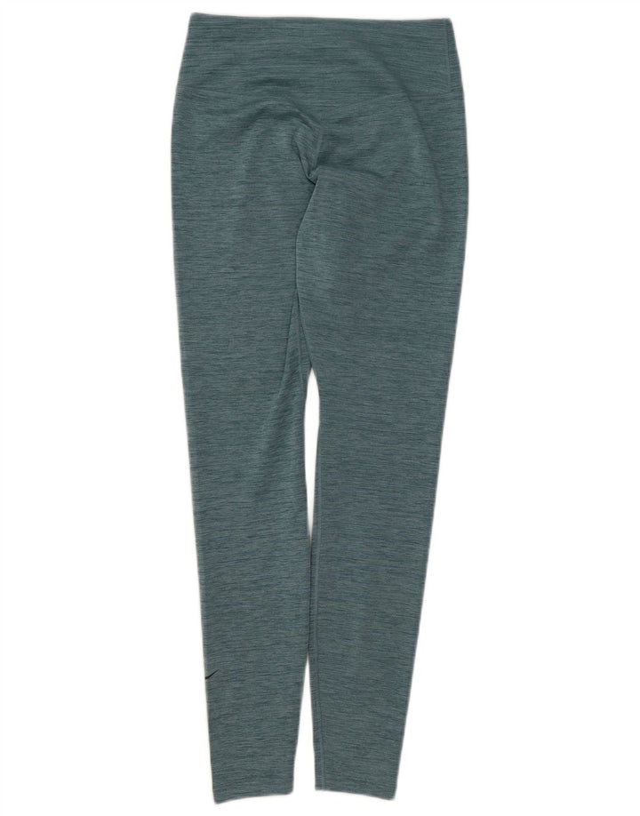 NIKE Womens Dri Fit Leggings UK 8 Small  Blue Pinstripe Polyester
