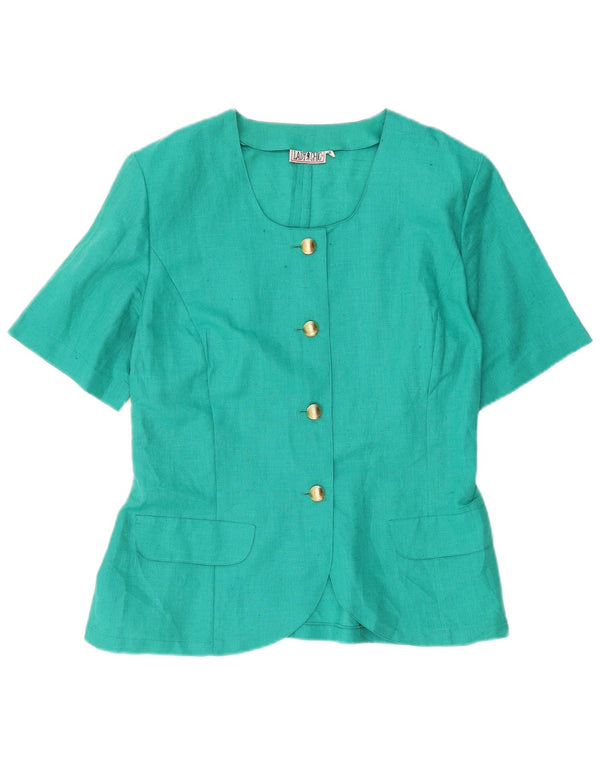 VINTAGE Womens 4 Button 2 Piece Skirt Set IT 48 XL W30 Green Linen