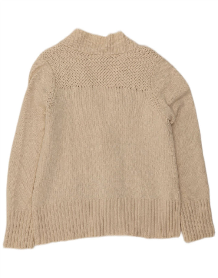 EDDIE BAUER Womens Cardigan Sweater UK 14 Medium Off White Cotton
