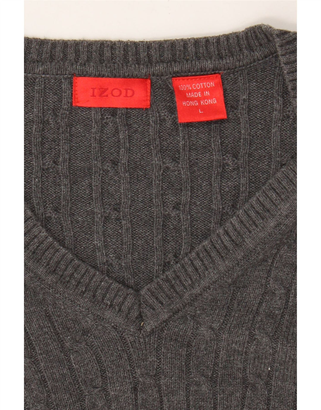 IZOD Mens V-Neck Jumper Sweater Large Grey Cotton Vintage Izod and Second-Hand Izod from Messina Hembry 