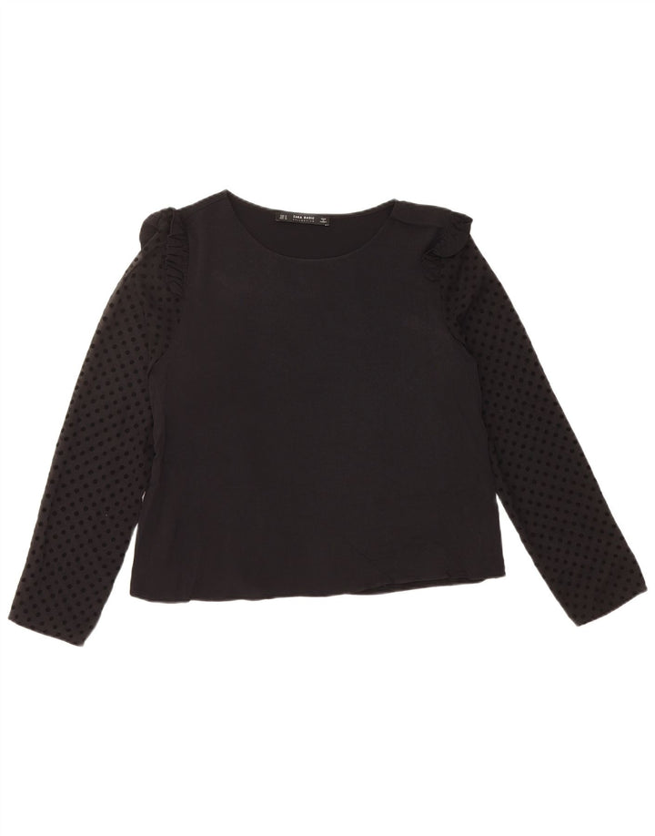 ZARA Womens Long Sleeve Crop Blouse Top UK 14 Medium Black Spotted