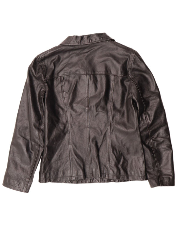 Vintage ženska kožna jakna UK 12 srednje crna kožna klasična