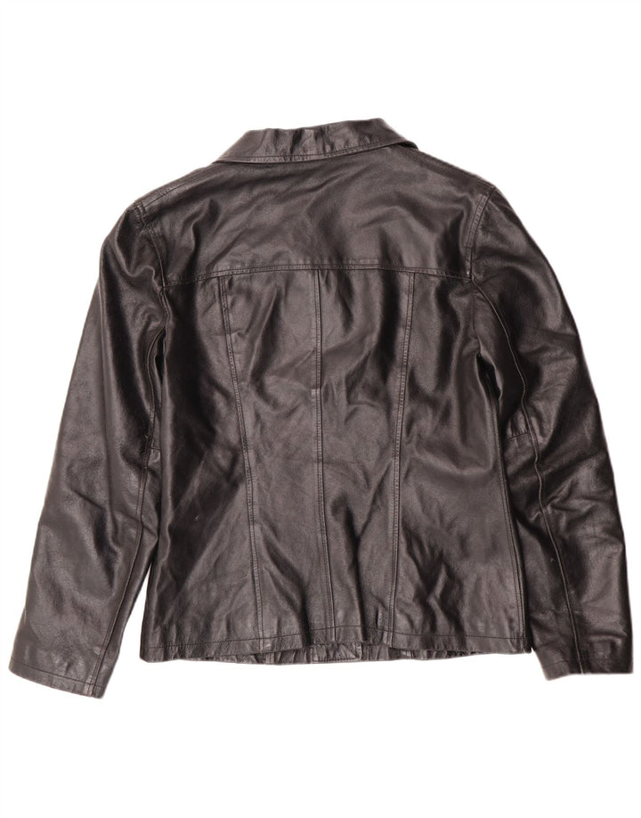 Vintage ženska kožna jakna UK 12 srednje crna kožna klasična