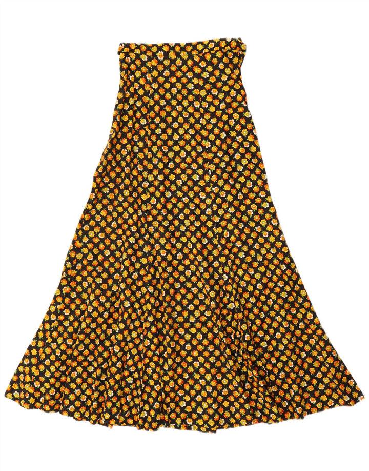 VINTAGE ženska maksi suknja A-kroja EU 34 2XS W24 crni cvjetni pamuk